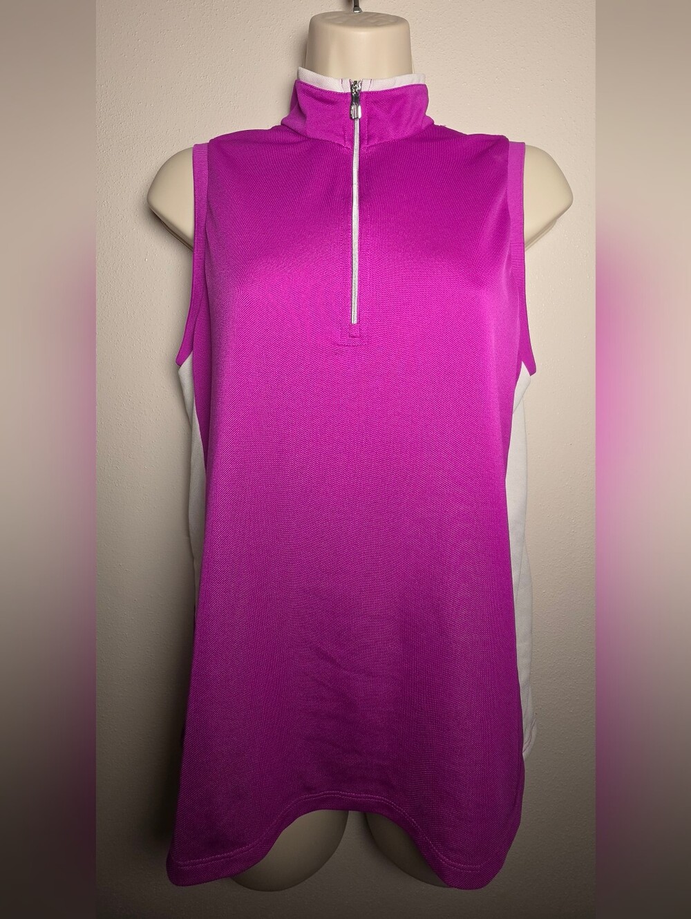 RLX Ralph Lauren Sleeveless Zip Mock Neck Tank in Bright Fuchsia